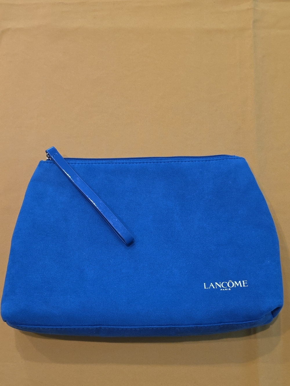 NWOT Lancôme Royal Blue Faux Suede Cosmetic Bag Wristlet Pouch Clutch